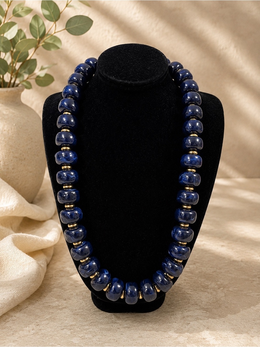 Deep Blue Beaded Statement Necklace - Unbranded